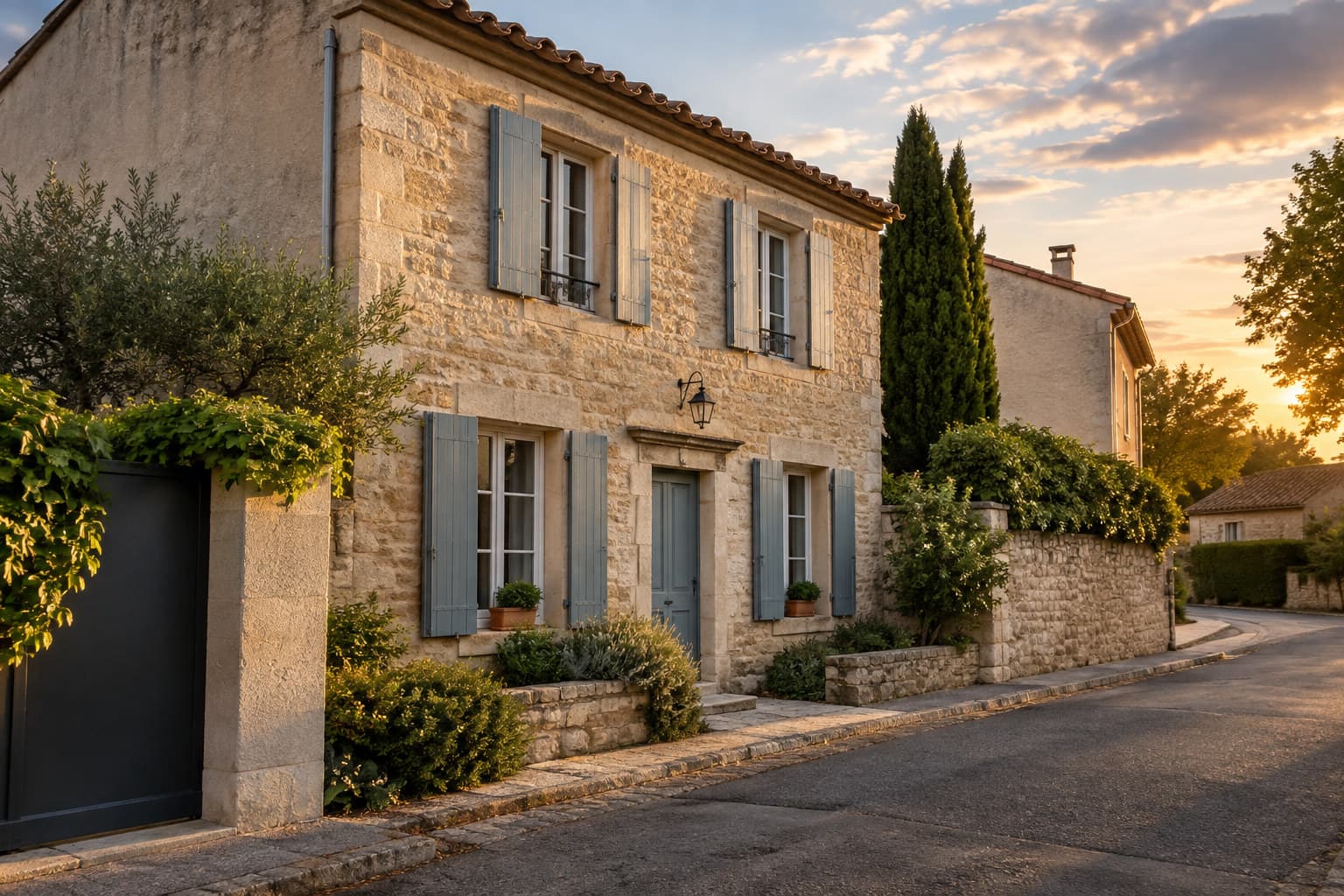 Façade d’une maison française avec un mur mitoyen visible avant le début de travaux voisins
