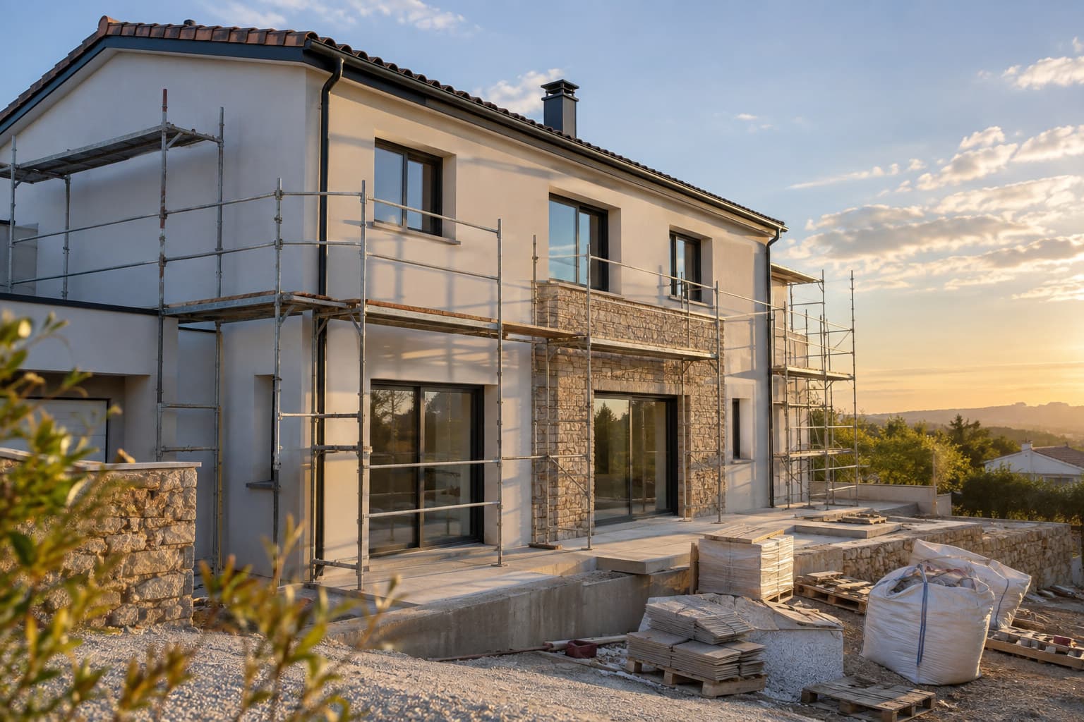 Maison individuelle en fin de chantier, prête pour la réception des travaux