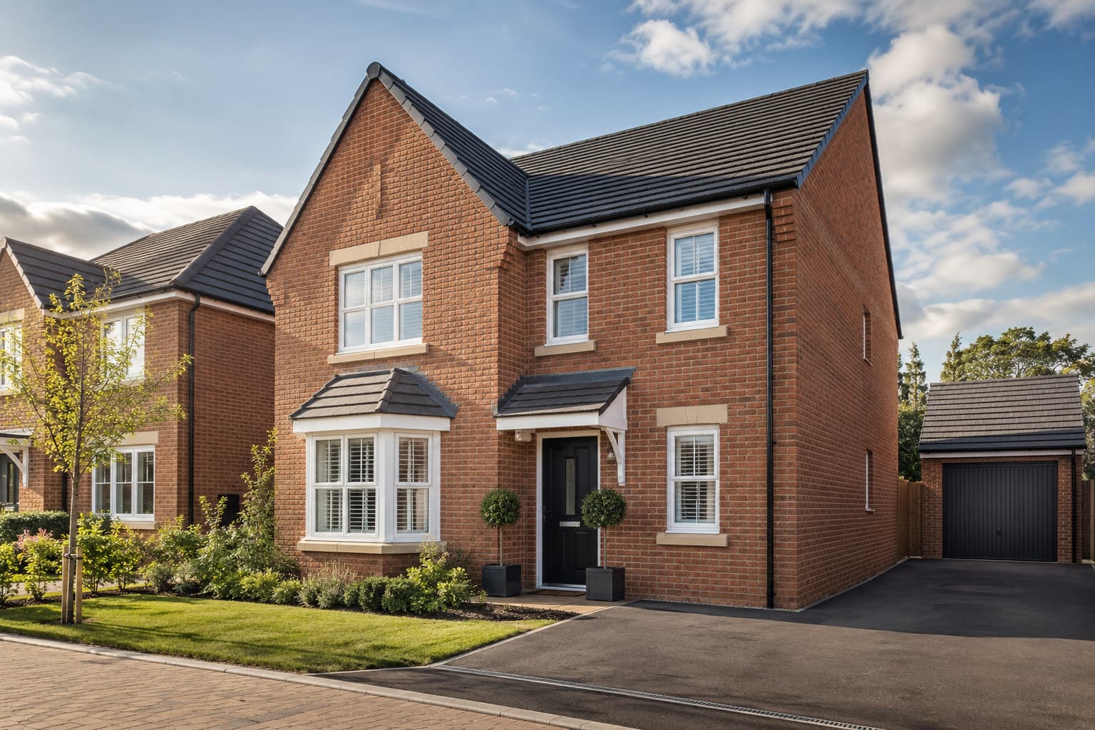 Exterior of a new build house on a UK housing development with no people visible
