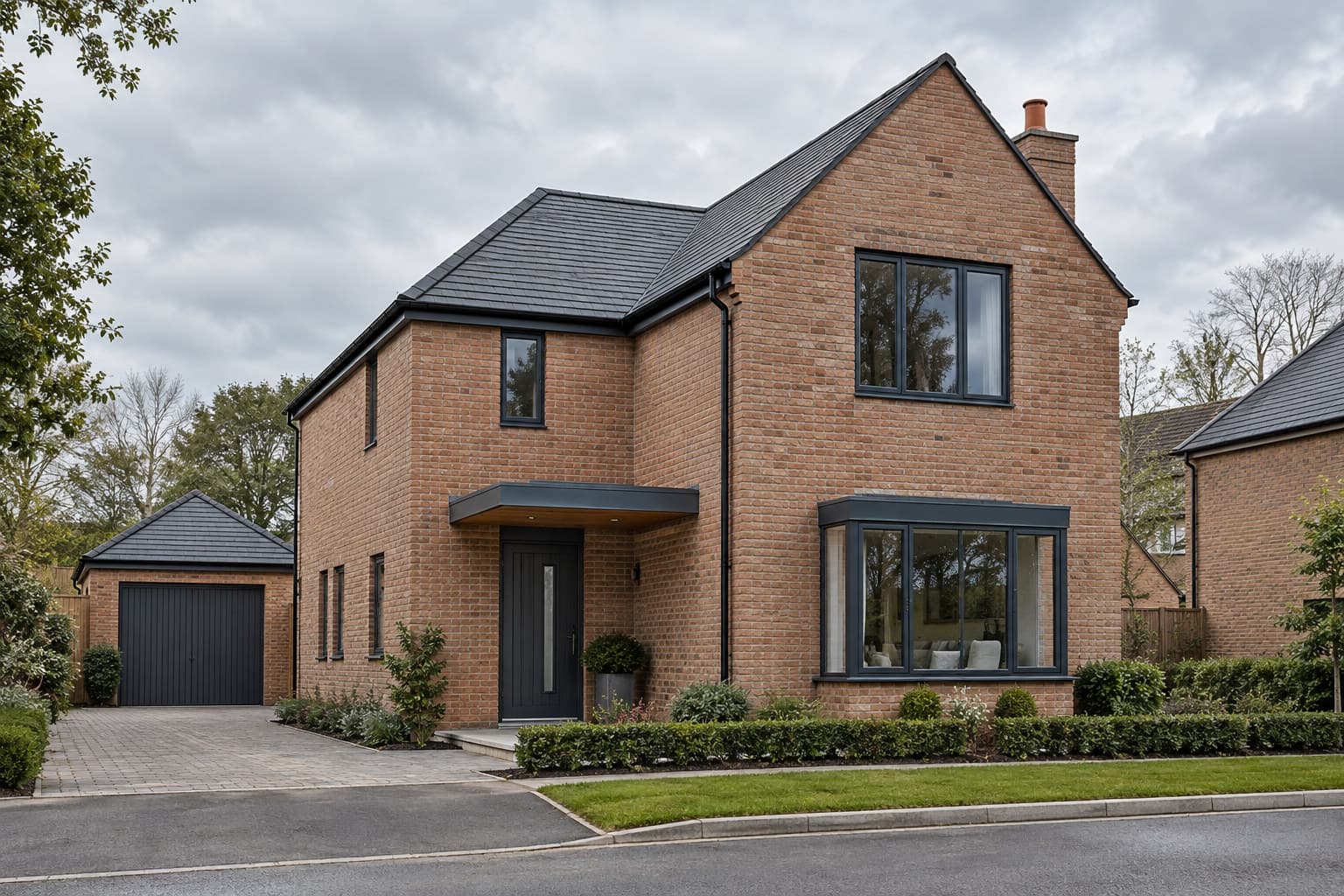 A newly built house on a UK street with no people in view