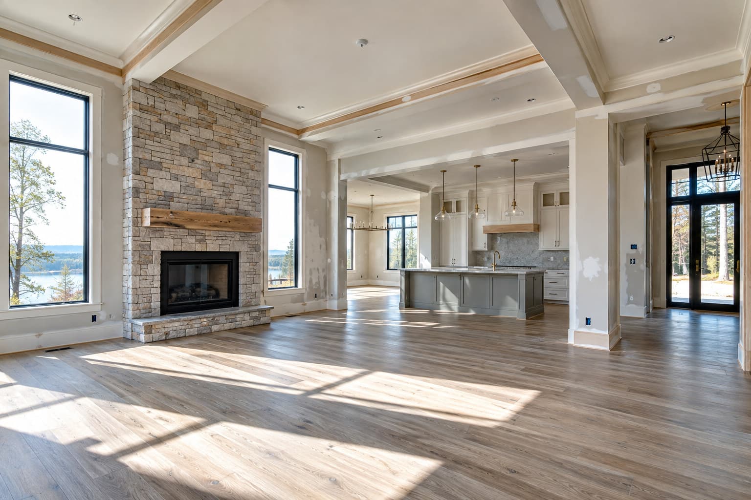 Interior of a nearly finished new construction home with trim and paint ready for final inspection.